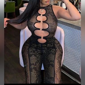 Sheer Black Bedazzled Fashion Nova Jumpsuit